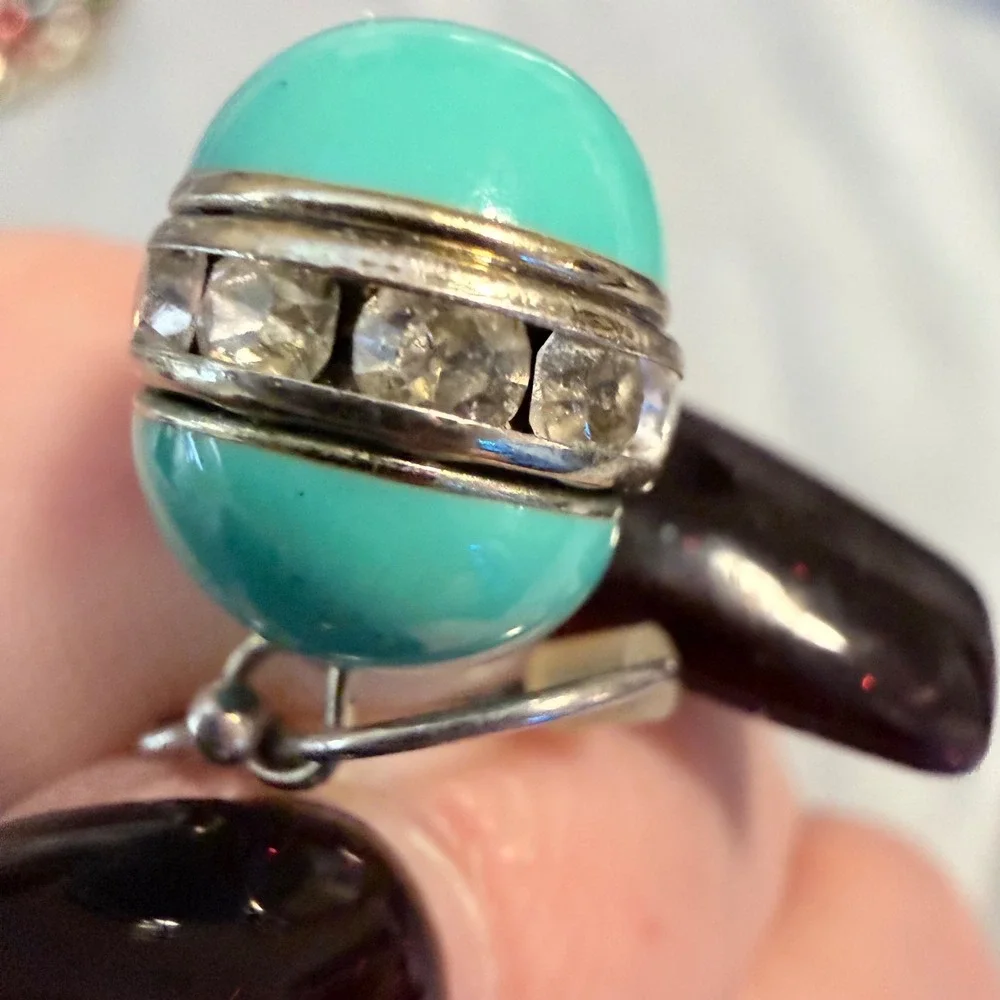 Vintage Y2K Aqua Blue Rhinestone Bead Dangle‎ Earrings Silver Tone